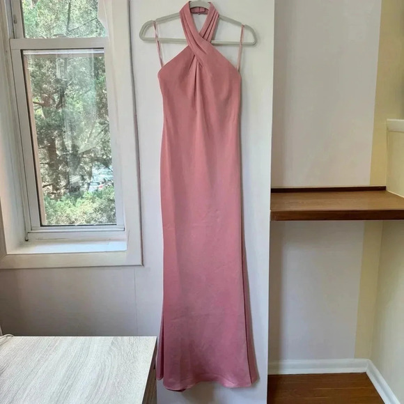 NWT Anthropologie BHLDN Ruby Twist Halter Satin Gown Maxi Dress Wedding Pink 0 - Picture 3 of 15